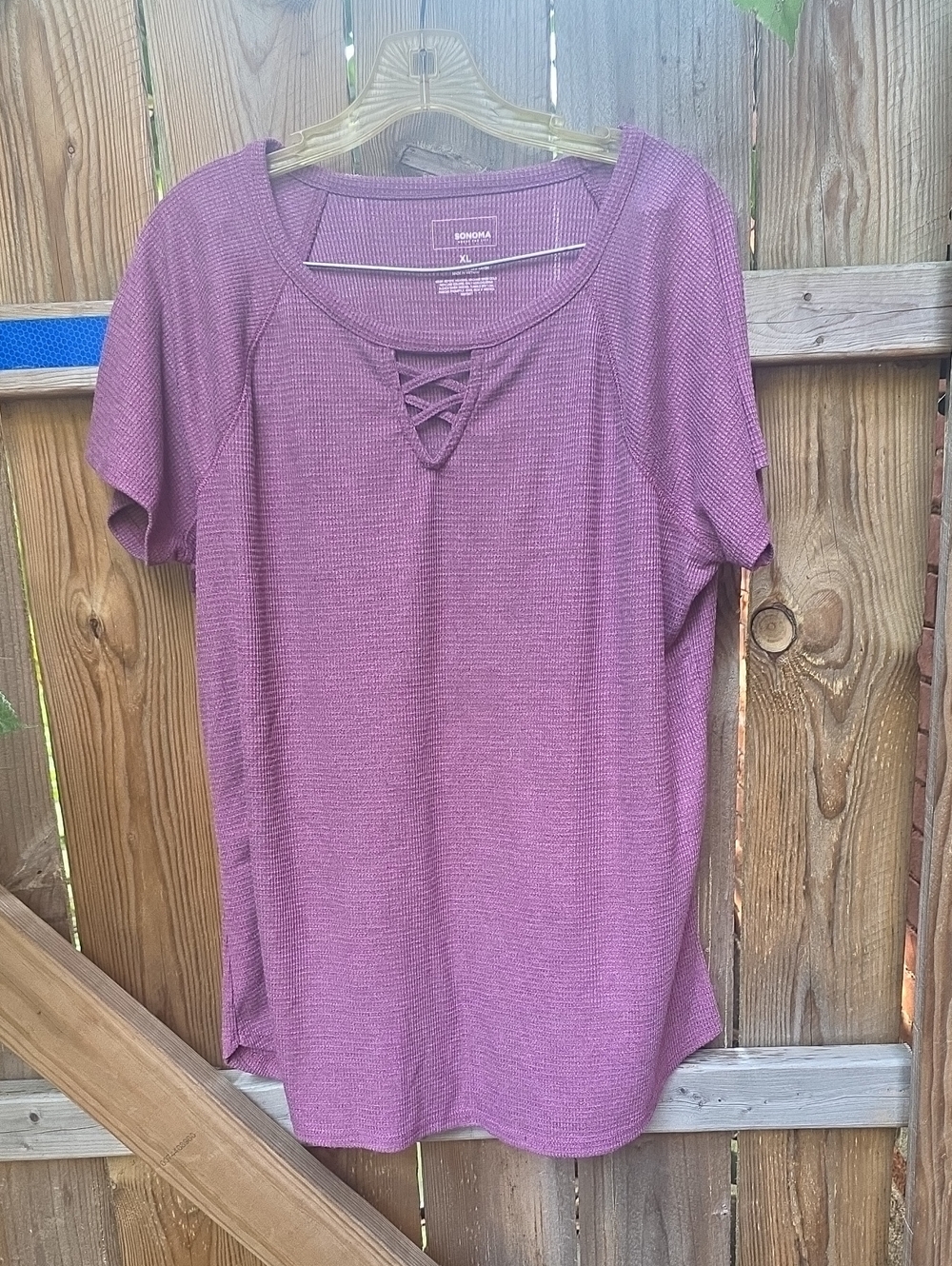 Sonoma Mauve Short-Sleeve Crisscross Scoop Neck Top